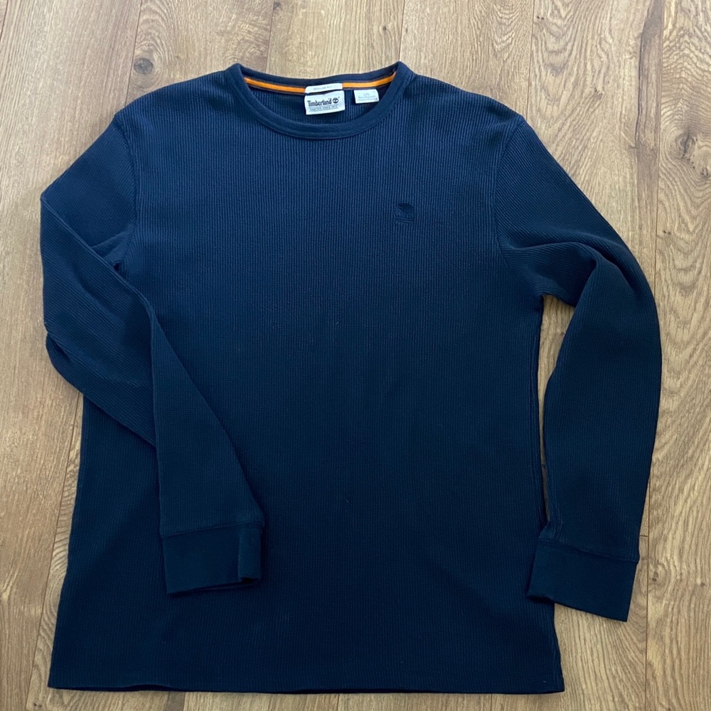 Timberland Waffle Knit Thermal Shirt Large Navy Logo Regular Fit